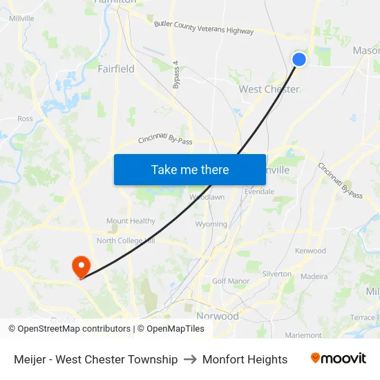 Meijer - West Chester Township to Monfort Heights map