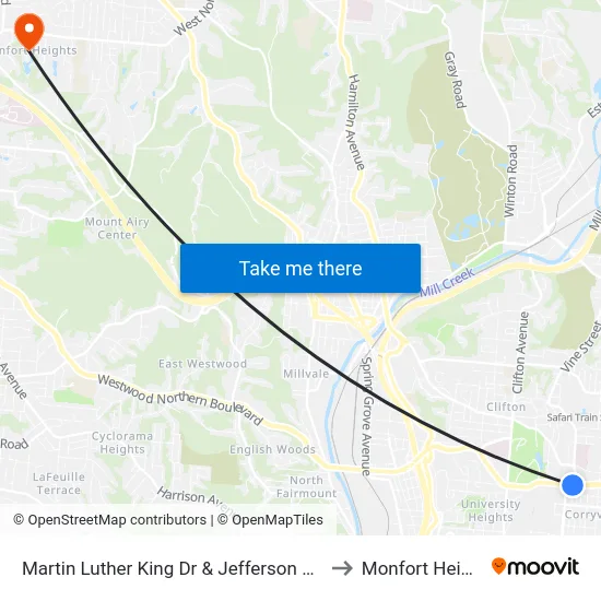 Martin Luther King Dr & Jefferson Ave Eb to Monfort Heights map
