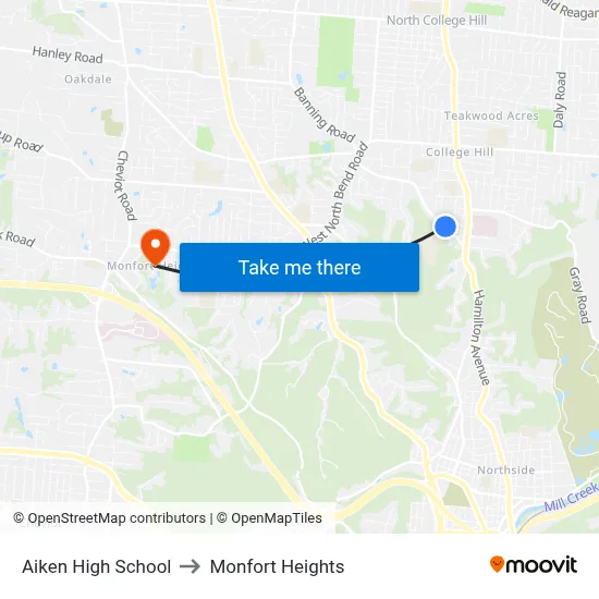 Aiken High School to Monfort Heights map