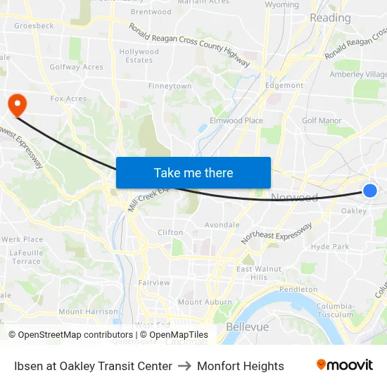 Ibsen at Oakley Transit Center to Monfort Heights map