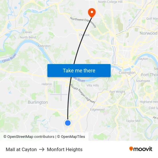 Mall at Cayton to Monfort Heights map