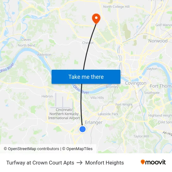 Turfway at Crown Court Apts to Monfort Heights map