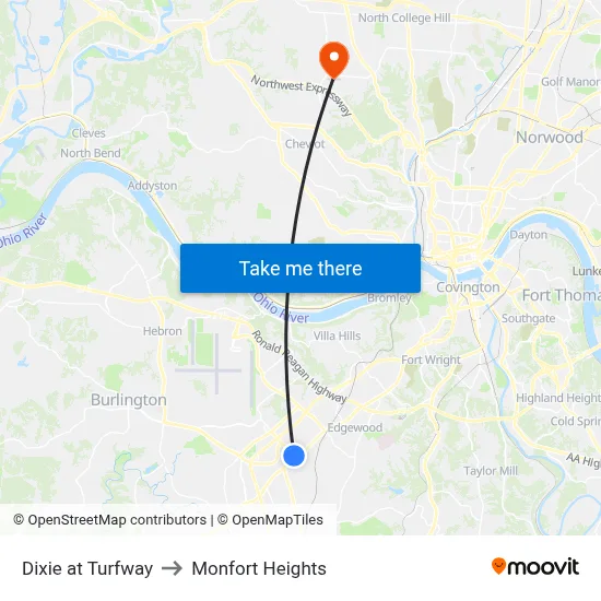 Dixie at Turfway to Monfort Heights map