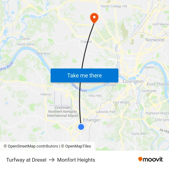Turfway at Drexel to Monfort Heights map