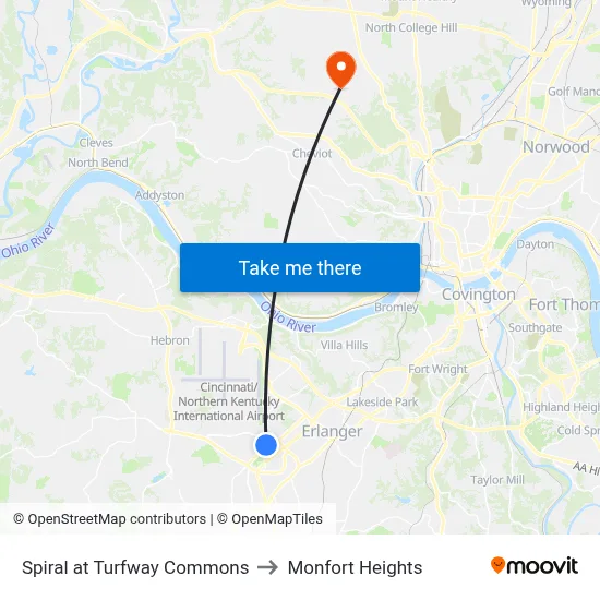 Spiral at Turfway Commons to Monfort Heights map