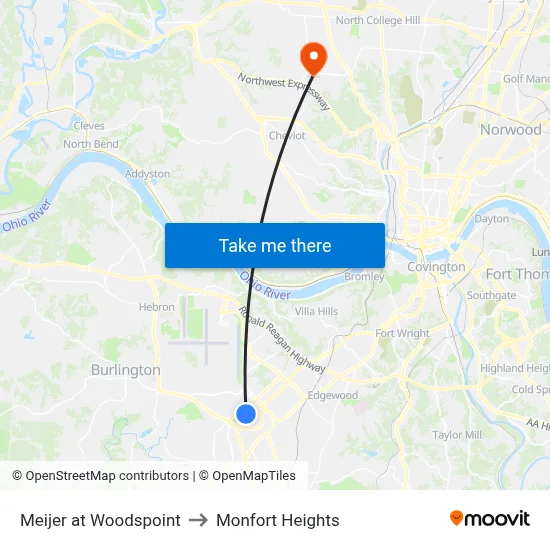 Meijer at Woodspoint to Monfort Heights map
