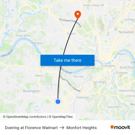 Doering at Florence Walmart to Monfort Heights map