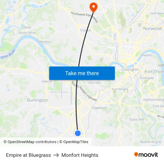 Empire at Bluegrass to Monfort Heights map
