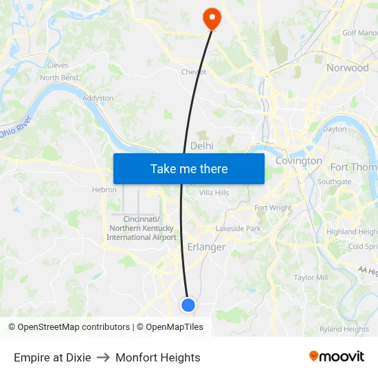 Empire at Dixie to Monfort Heights map