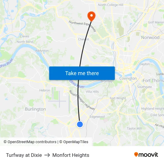 Turfway at Dixie to Monfort Heights map