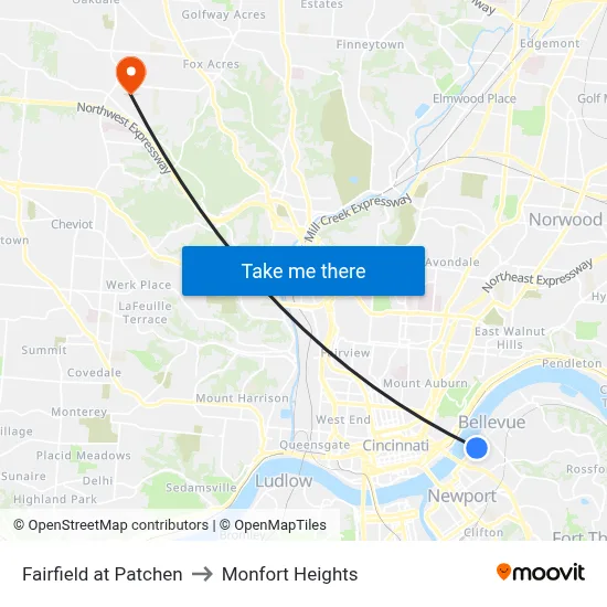 Fairfield at Patchen to Monfort Heights map