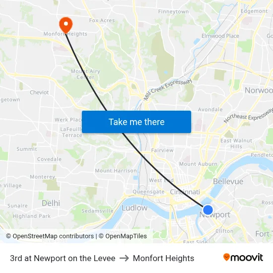 3rd at Newport on the Levee to Monfort Heights map