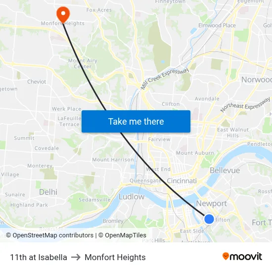 11th at Isabella to Monfort Heights map