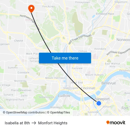 Isabella at 8th to Monfort Heights map