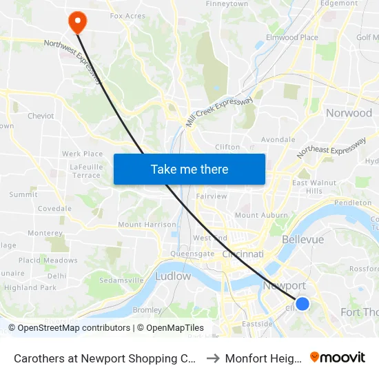 Carothers at Newport Shopping Center to Monfort Heights map