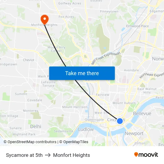 Sycamore at 5th to Monfort Heights map