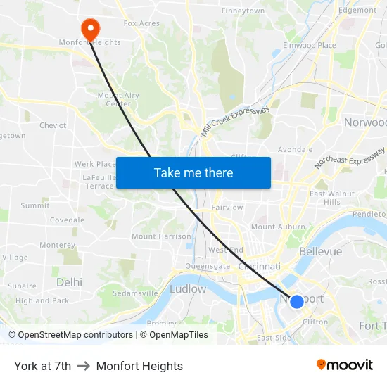York at 7th to Monfort Heights map