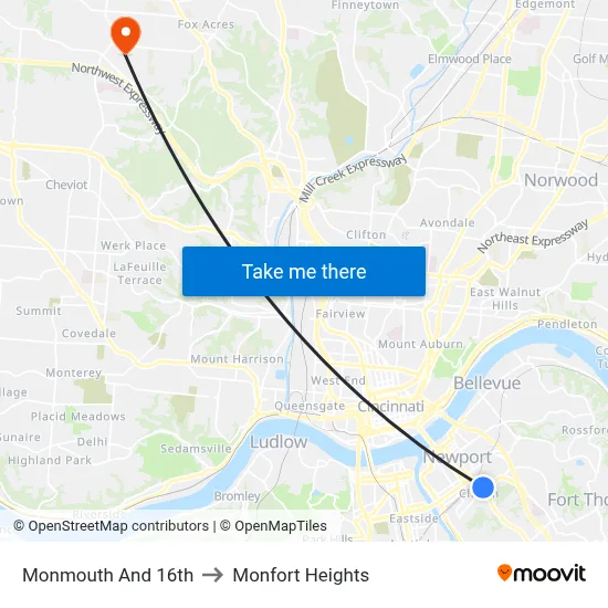 Monmouth And 16th to Monfort Heights map