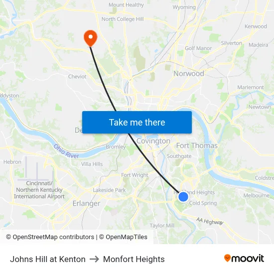 Johns Hill at Kenton to Monfort Heights map