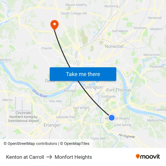 Kenton at Carroll to Monfort Heights map