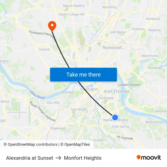 Alexandria at Sunset to Monfort Heights map