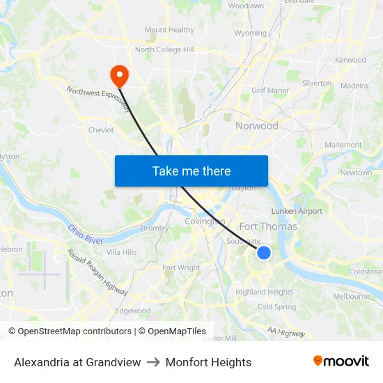 Alexandria at Grandview to Monfort Heights map