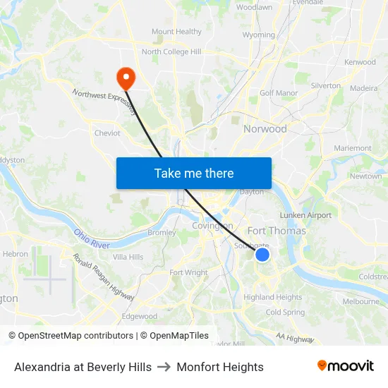 Alexandria at Beverly Hills to Monfort Heights map