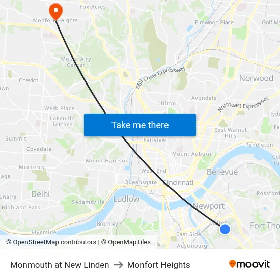 Monmouth at New Linden to Monfort Heights map