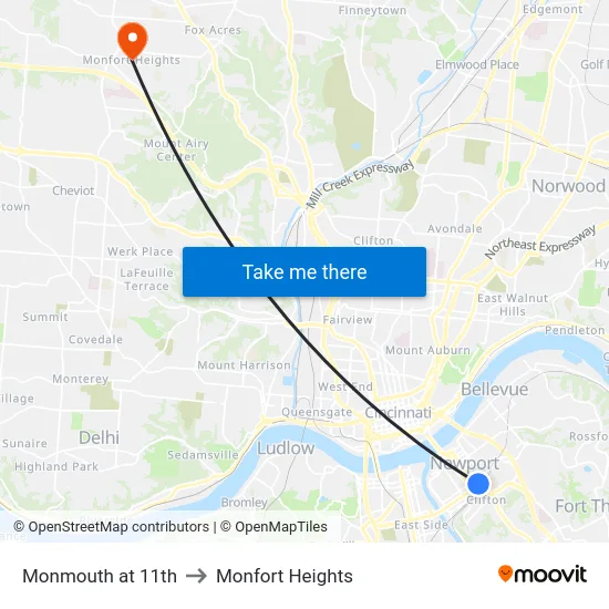 Monmouth at 11th to Monfort Heights map