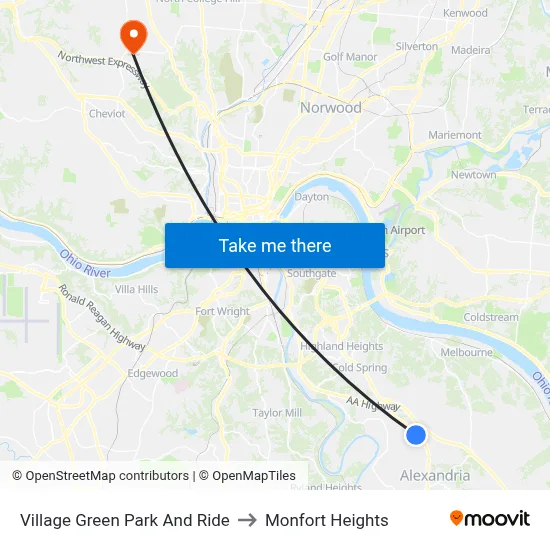 Village Green Park And Ride to Monfort Heights map