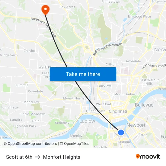 Scott at 6th to Monfort Heights map