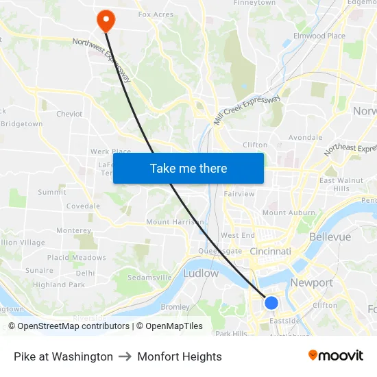 Pike at Washington to Monfort Heights map