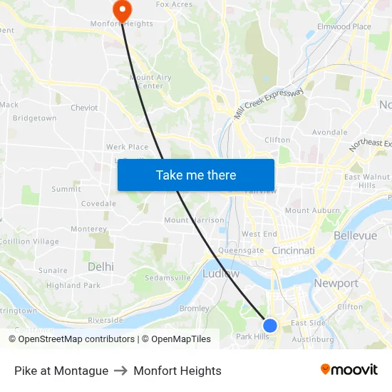 Pike at Montague to Monfort Heights map