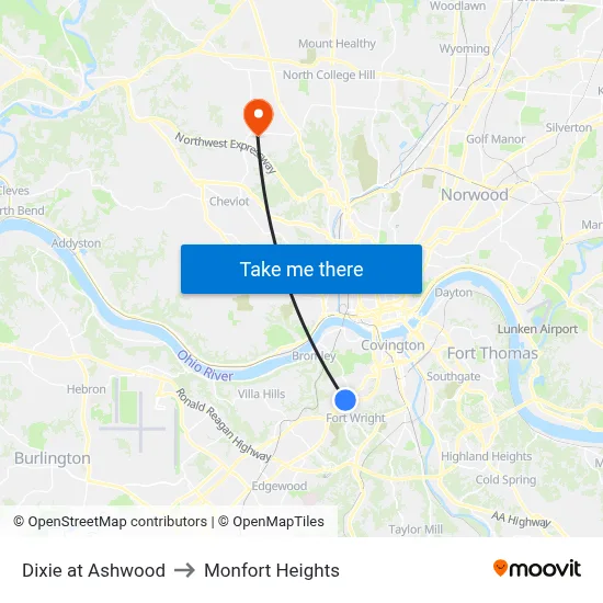 Dixie at Ashwood to Monfort Heights map