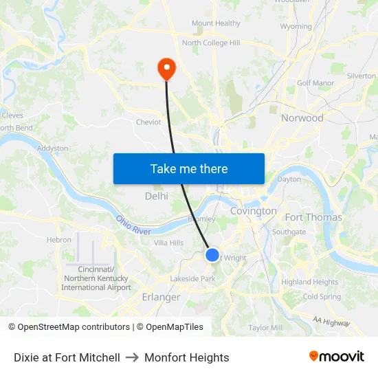 Dixie at Fort Mitchell to Monfort Heights map