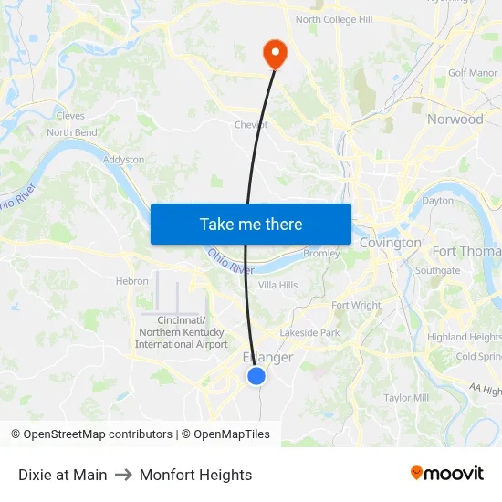 Dixie at Main to Monfort Heights map