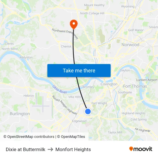 Dixie at Buttermilk to Monfort Heights map