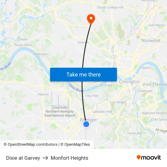 Dixie at Garvey to Monfort Heights map
