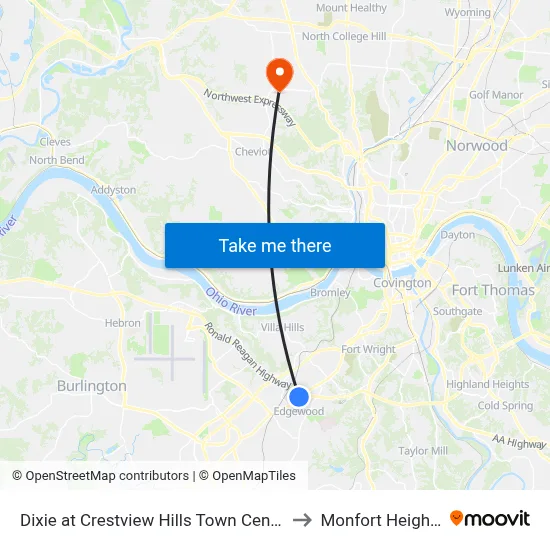 Dixie at Crestview Hills Town Center to Monfort Heights map