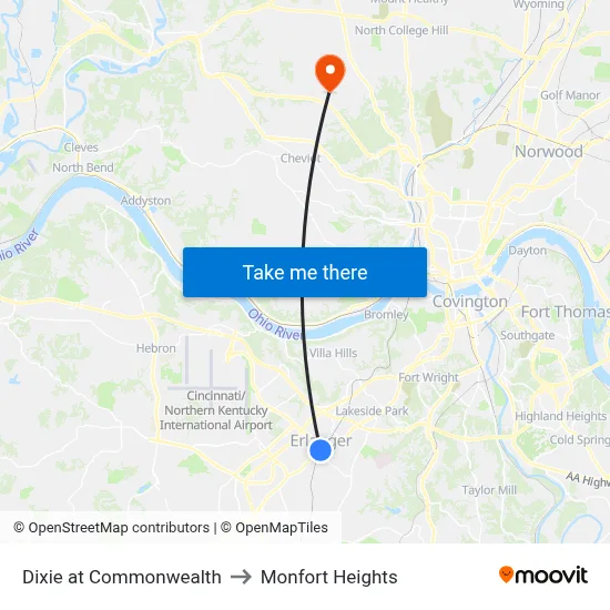 Dixie at Commonwealth to Monfort Heights map