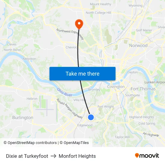 Dixie at Turkeyfoot to Monfort Heights map
