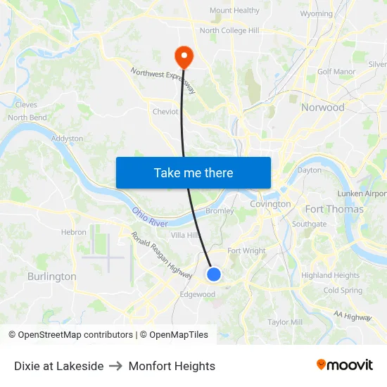 Dixie at Lakeside to Monfort Heights map