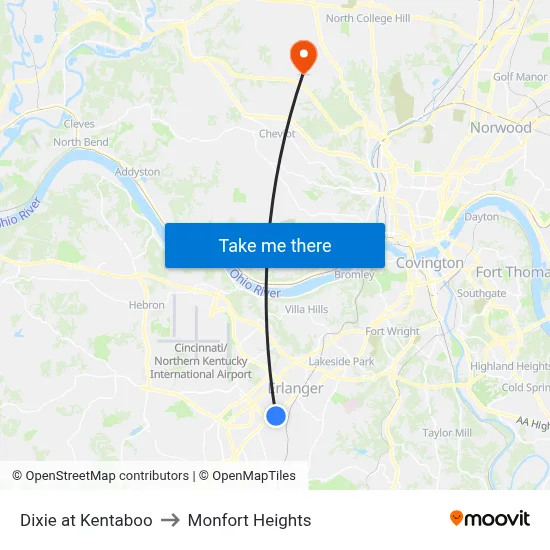 Dixie at Kentaboo to Monfort Heights map