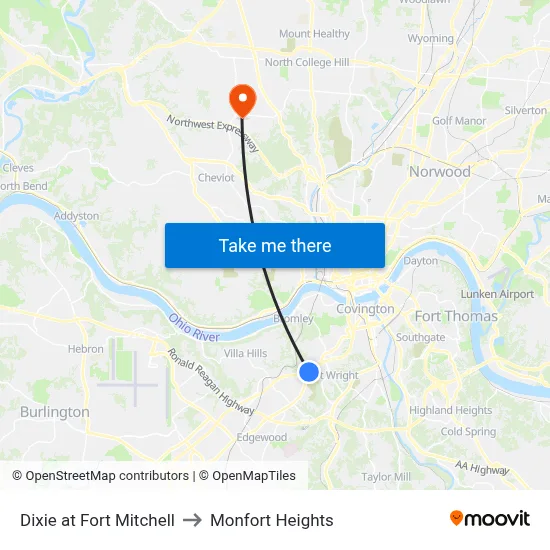 Dixie at Fort Mitchell to Monfort Heights map