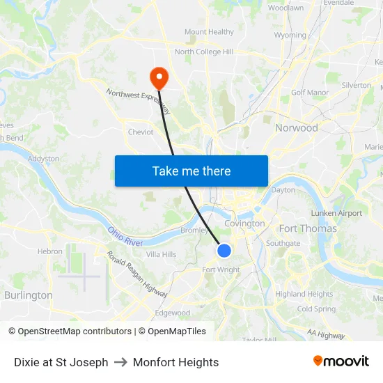 Dixie at St Joseph to Monfort Heights map