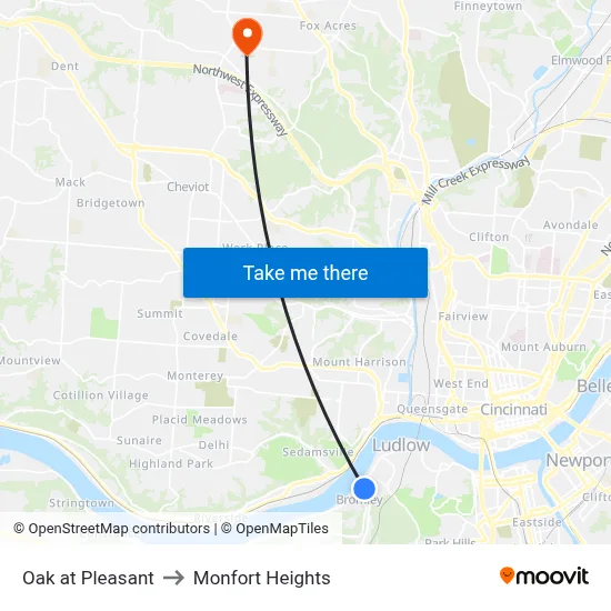 Oak at Pleasant to Monfort Heights map