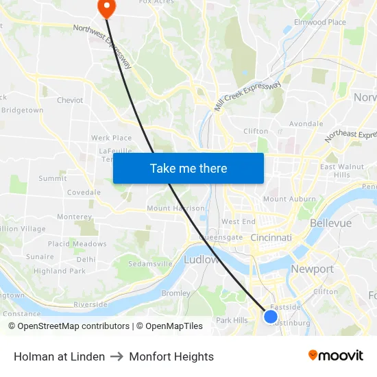 Holman at Linden to Monfort Heights map