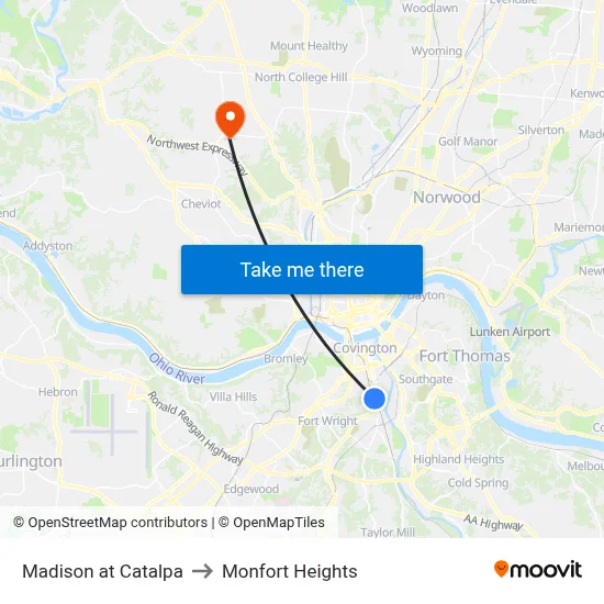 Madison at Catalpa to Monfort Heights map