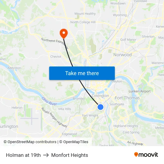 Holman at 19th to Monfort Heights map