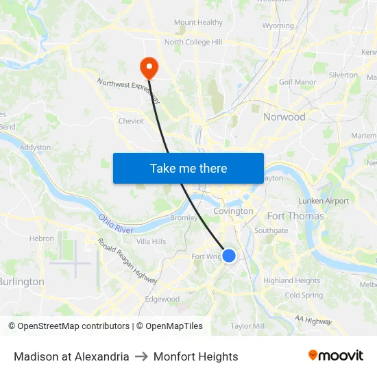 Madison at Alexandria to Monfort Heights map